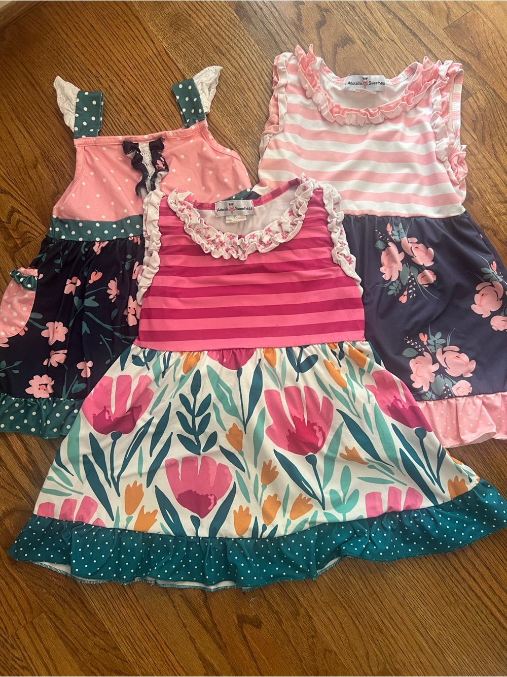 Girls' Pink Floral Stripe Dress with Teal Accent - Adorable Summer Top